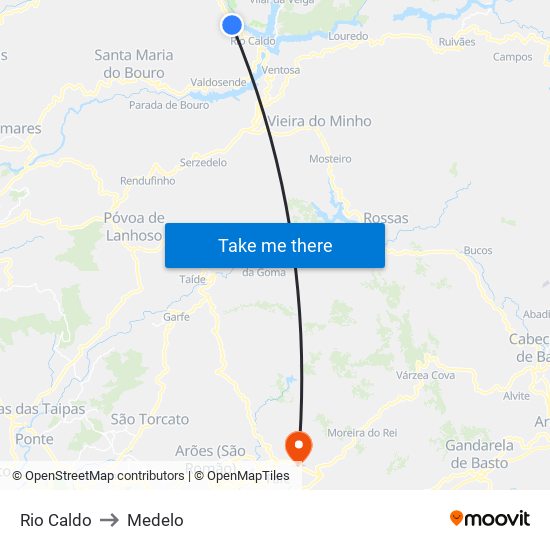 Rio Caldo to Medelo map