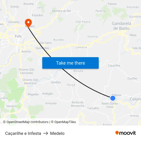 Caçarilhe e Infesta to Medelo map