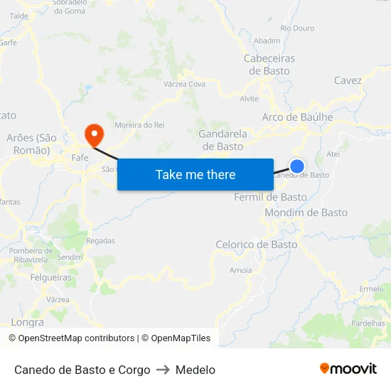 Canedo de Basto e Corgo to Medelo map
