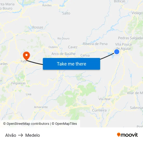 Alvão to Medelo map