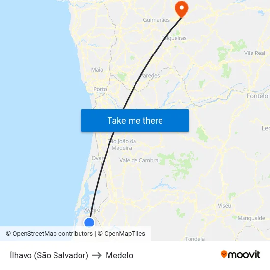 Ílhavo (São Salvador) to Medelo map