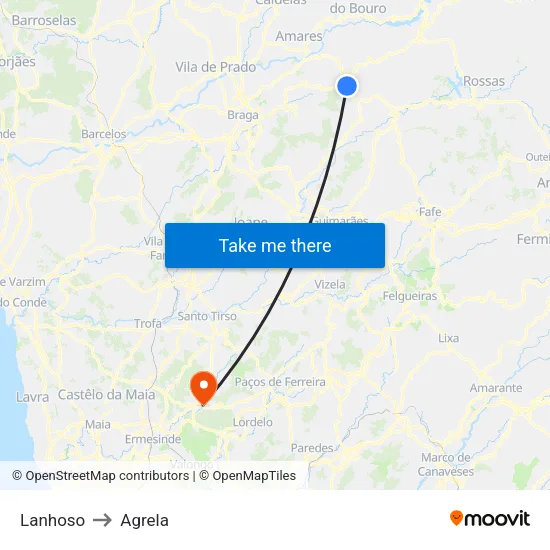 Lanhoso to Agrela map