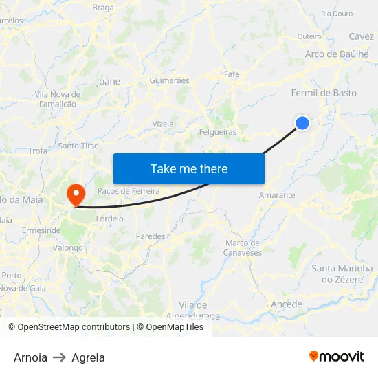 Arnoia to Agrela map