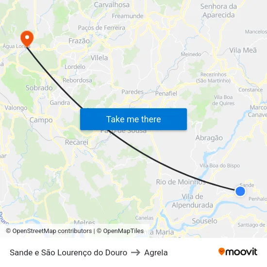 Sande e São Lourenço do Douro to Agrela map