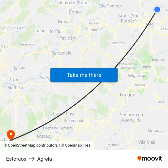 Estorãos to Agrela map