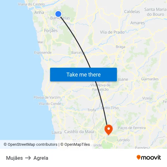 Mujães to Agrela map