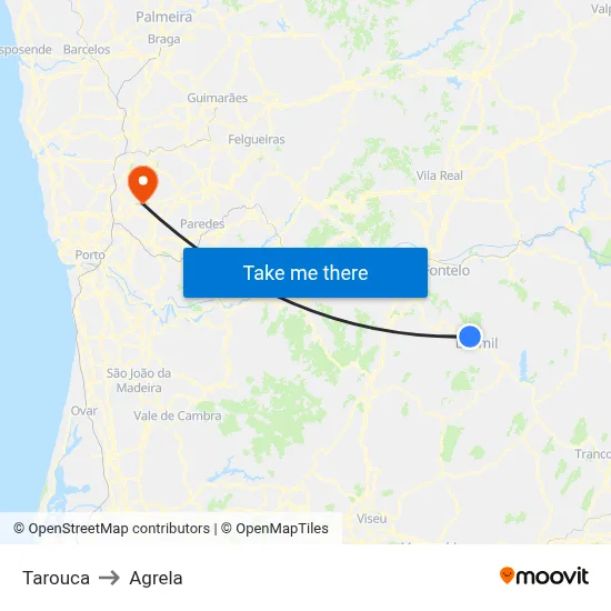 Tarouca to Agrela map