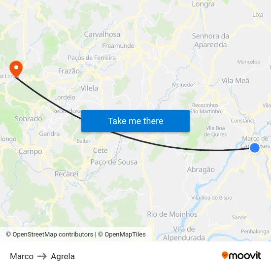 Marco to Agrela map