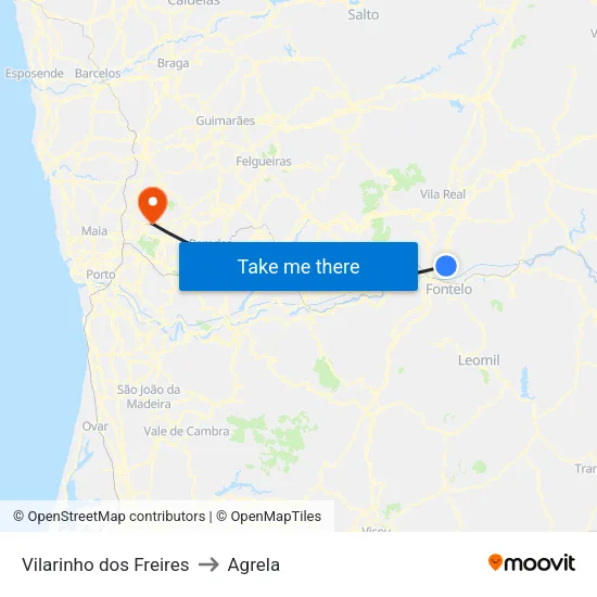 Vilarinho dos Freires to Agrela map