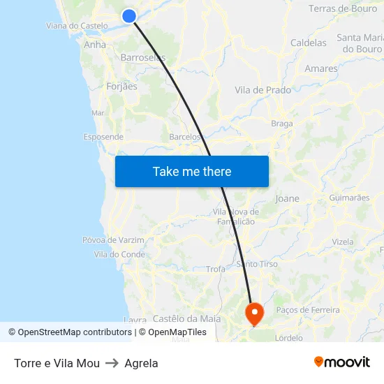 Torre e Vila Mou to Agrela map