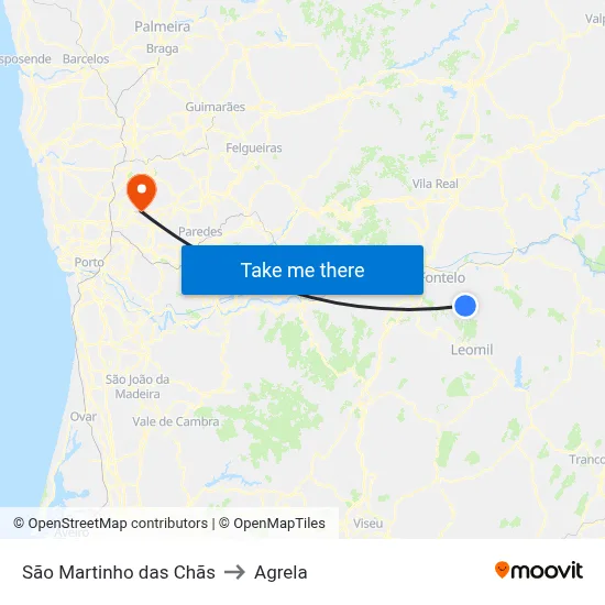 São Martinho das Chãs to Agrela map
