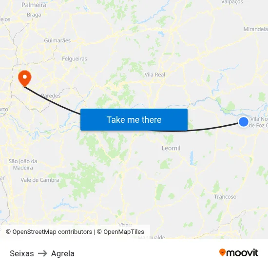 Seixas to Agrela map