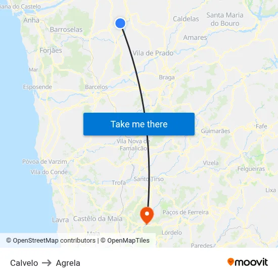 Calvelo to Agrela map