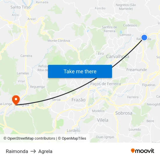 Raimonda to Agrela map