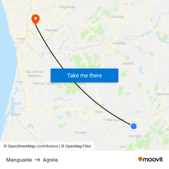 Mangualde to Agrela map