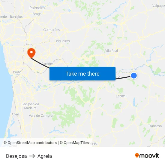 Desejosa to Agrela map