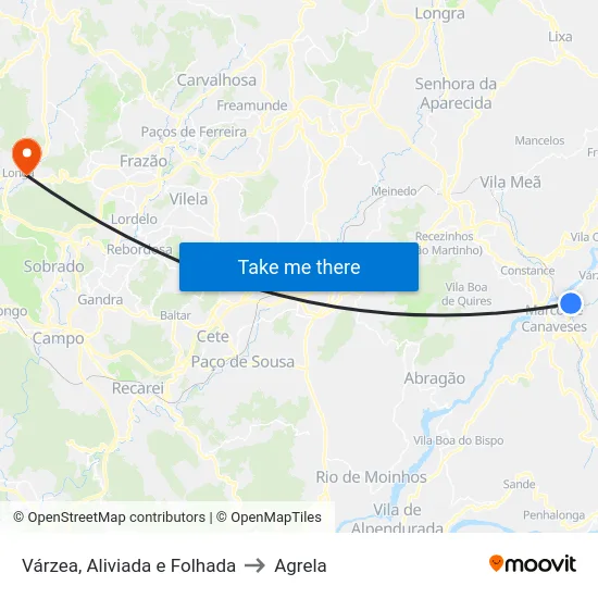 Várzea, Aliviada e Folhada to Agrela map