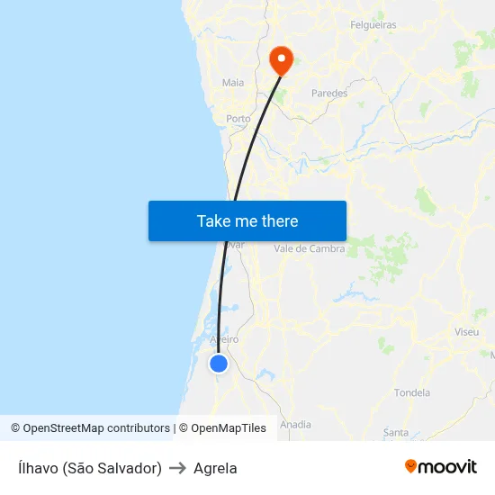 Ílhavo (São Salvador) to Agrela map