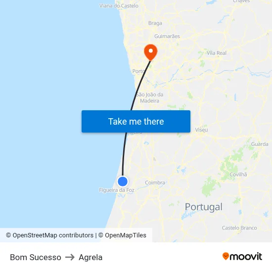 Bom Sucesso to Agrela map