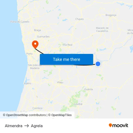 Almendra to Agrela map