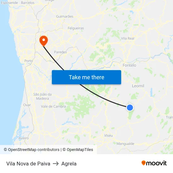 Vila Nova de Paiva to Agrela map