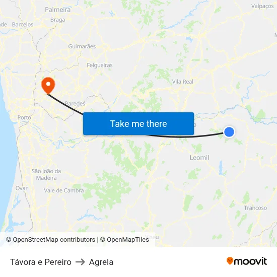 Távora e Pereiro to Agrela map