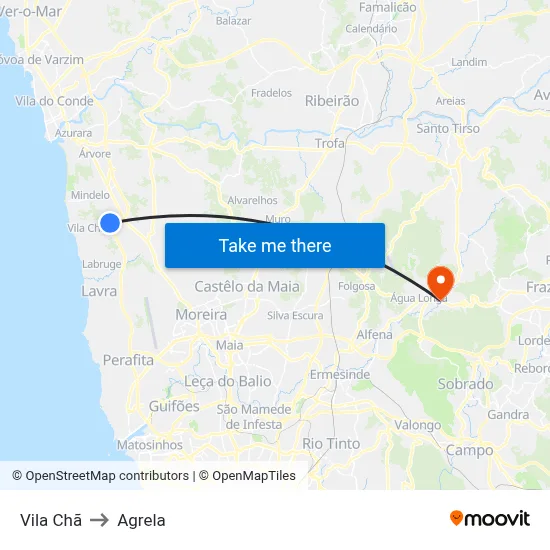 Vila Chã to Agrela map