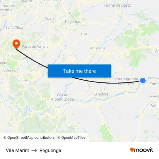 Vila Marim to Reguenga map