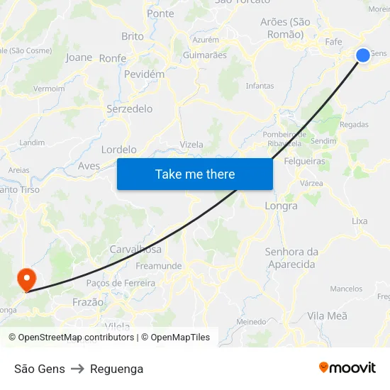 São Gens to Reguenga map