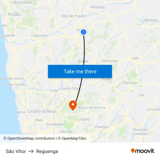 São Vítor to Reguenga map