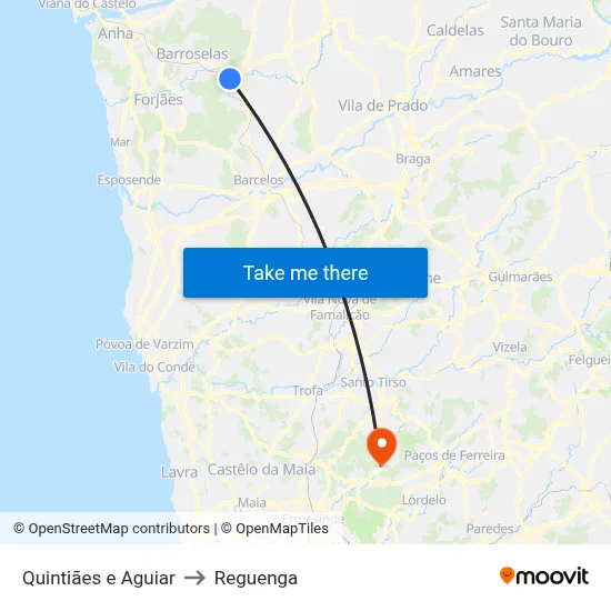 Quintiães e Aguiar to Reguenga map