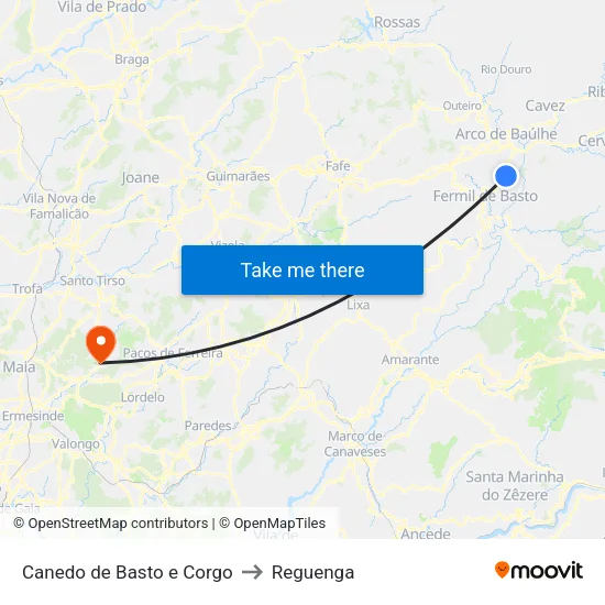 Canedo de Basto e Corgo to Reguenga map