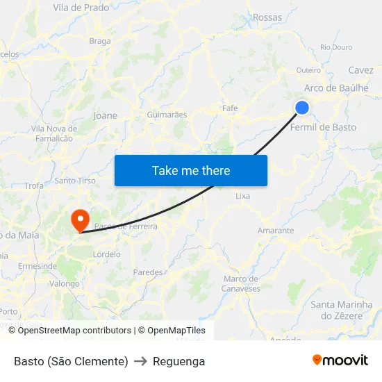 Basto (São Clemente) to Reguenga map