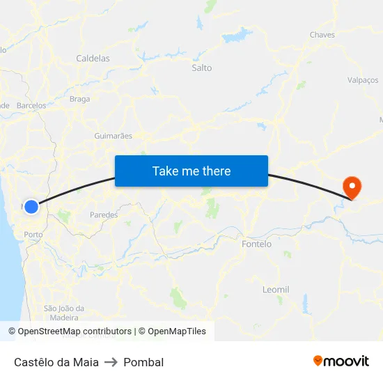 Castêlo da Maia to Pombal map