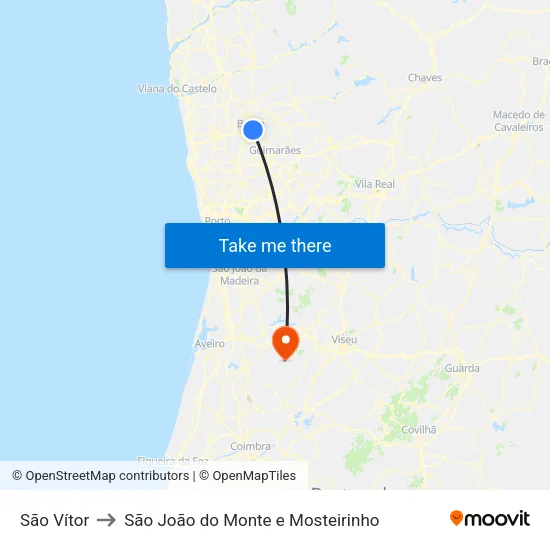 São Vítor to São João do Monte e Mosteirinho map
