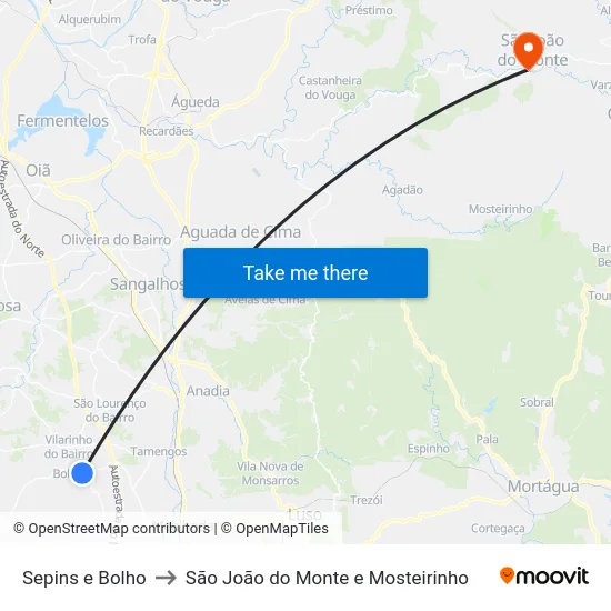 Sepins e Bolho to São João do Monte e Mosteirinho map