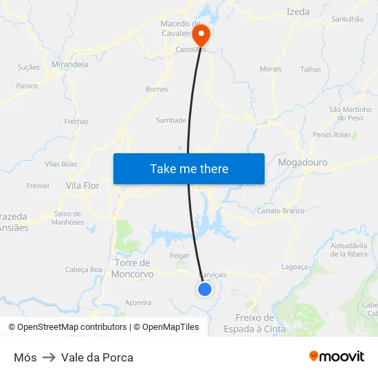 Mós to Vale da Porca map