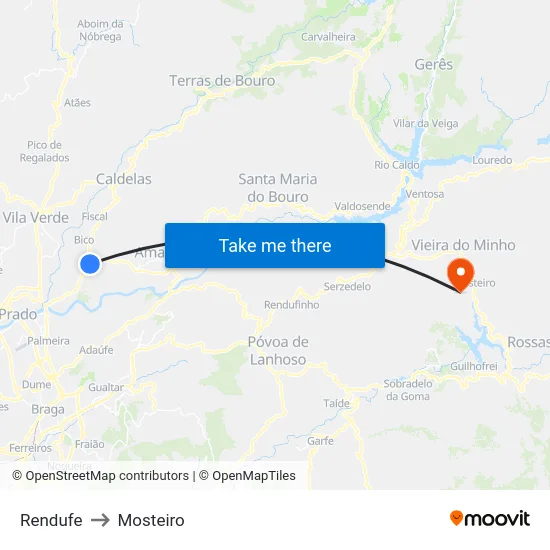 Rendufe to Mosteiro map