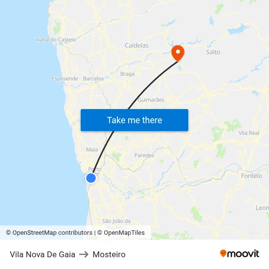 Vila Nova De Gaia to Mosteiro map