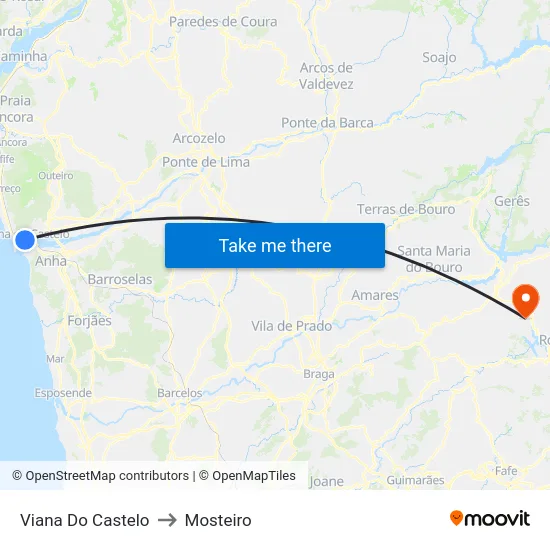 Viana Do Castelo to Mosteiro map