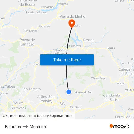 Estorãos to Mosteiro map