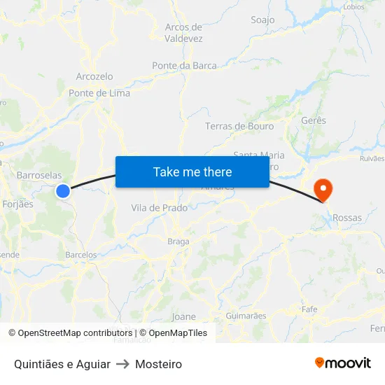 Quintiães e Aguiar to Mosteiro map