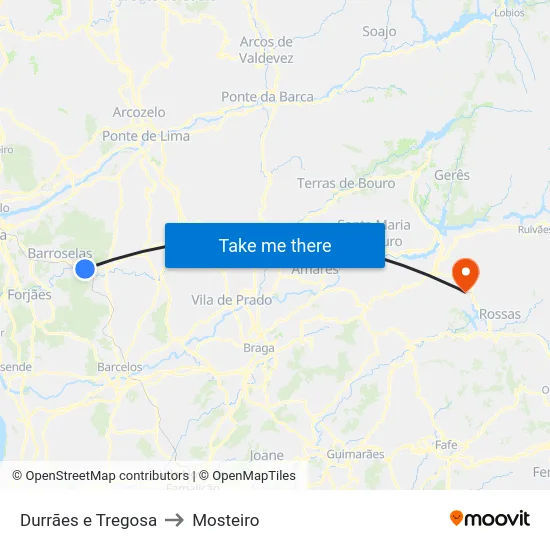 Durrães e Tregosa to Mosteiro map