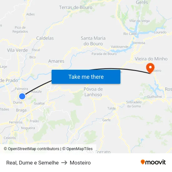 Real, Dume e Semelhe to Mosteiro map