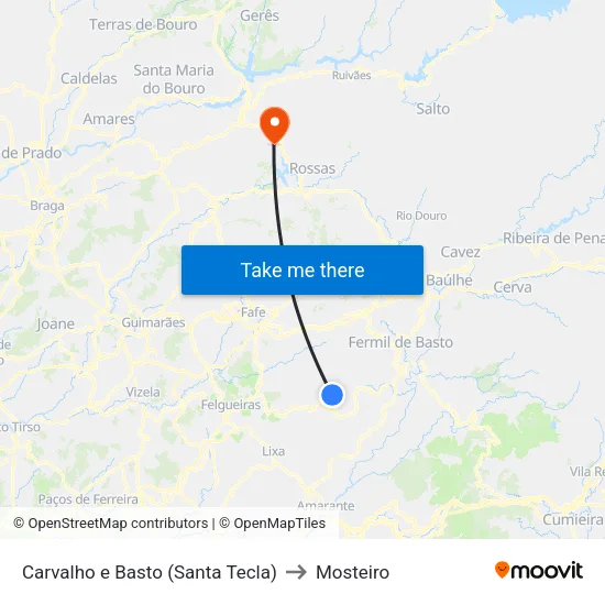 Carvalho e Basto (Santa Tecla) to Mosteiro map