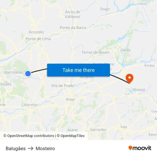 Balugães to Mosteiro map