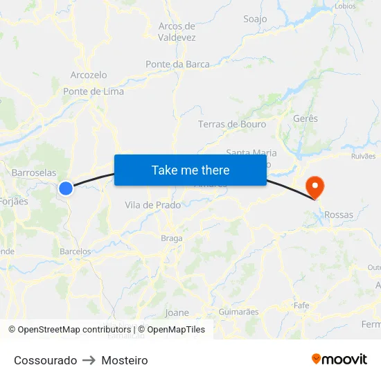 Cossourado to Mosteiro map