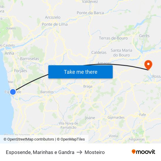 Esposende, Marinhas e Gandra to Mosteiro map
