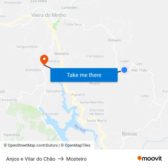 Anjos e Vilar do Chão to Mosteiro map