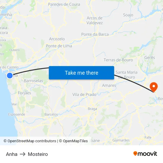 Anha to Mosteiro map